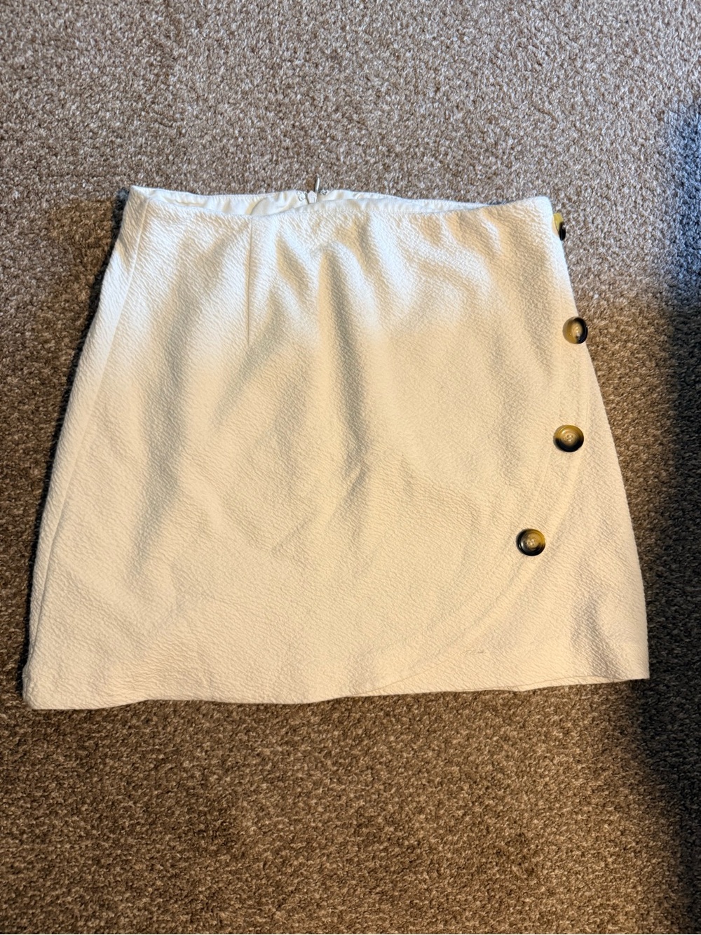 Anthropologie Cream Mini Skirt with Side Button Accents